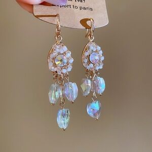 Gold Iridescent Crystal Dangle Earrings - Women Jewelry